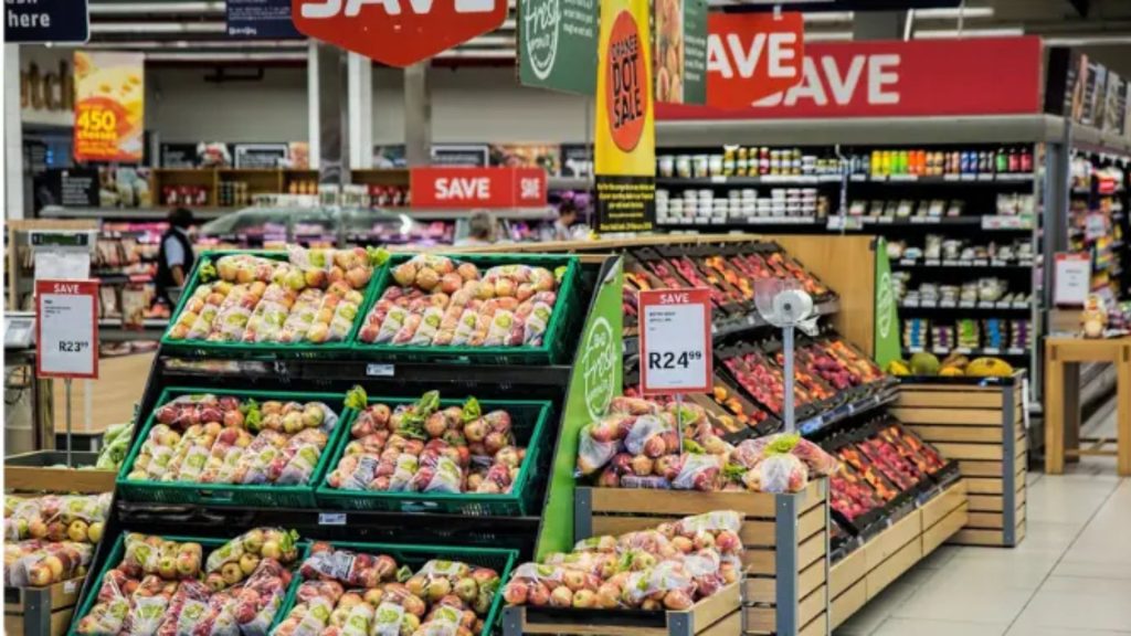 Grocery store with large number of save signs